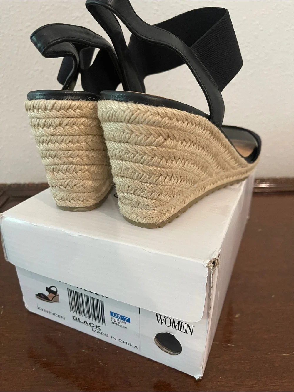 Dreampairs, Black Elastic Strap Espadrille Wedges